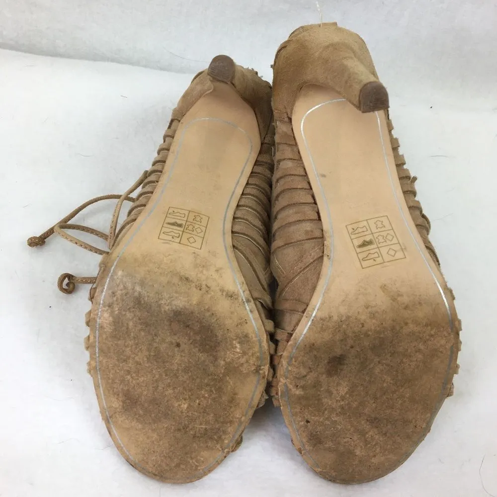 Dolce Vita Tan Faux Suede Cage Triangle Heel Sandals 7.5 Brown - Image 5