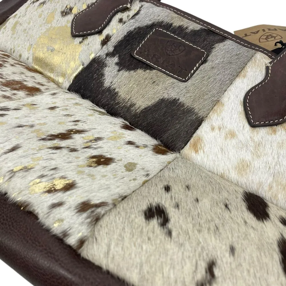 Ariat Savannah Calf Hair Patchwork Large Leather Tote Bag Brown - Image 7