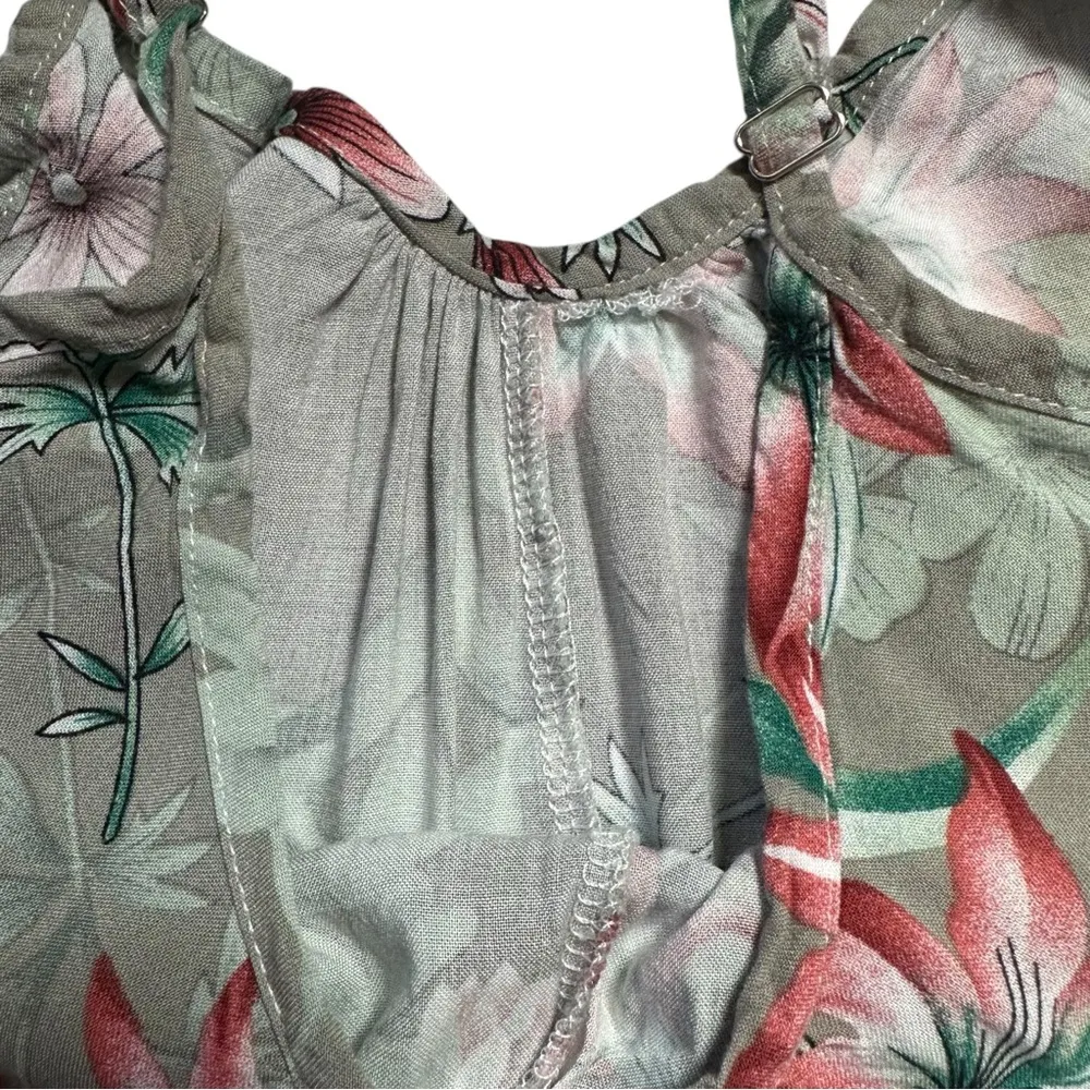 Unbranded Spring Summer Floral Green Pink Spaghetti Strap Romper Size M - Image 7