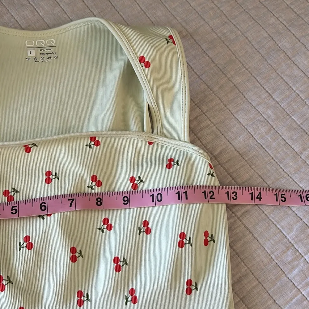 OQQ large light tan cherry, print, cute ribbed seamless, comfy bodysuit tank top Red - Image 6