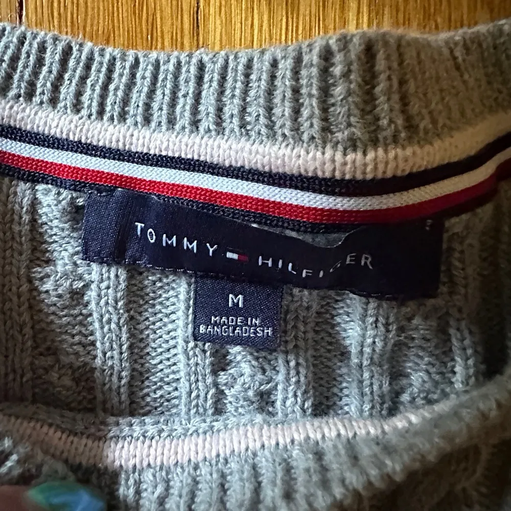 Preppy Striped Tommy Hilfiger Cableknit Sweater, Size Medium - Image 2