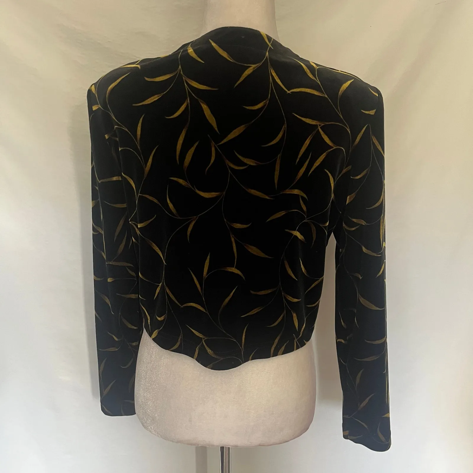 Vtg Casual Corner Annex 90s Velvet Crop Jacket Sz 6 Whimsigoth Gold Leaf Retro Black - Image 7