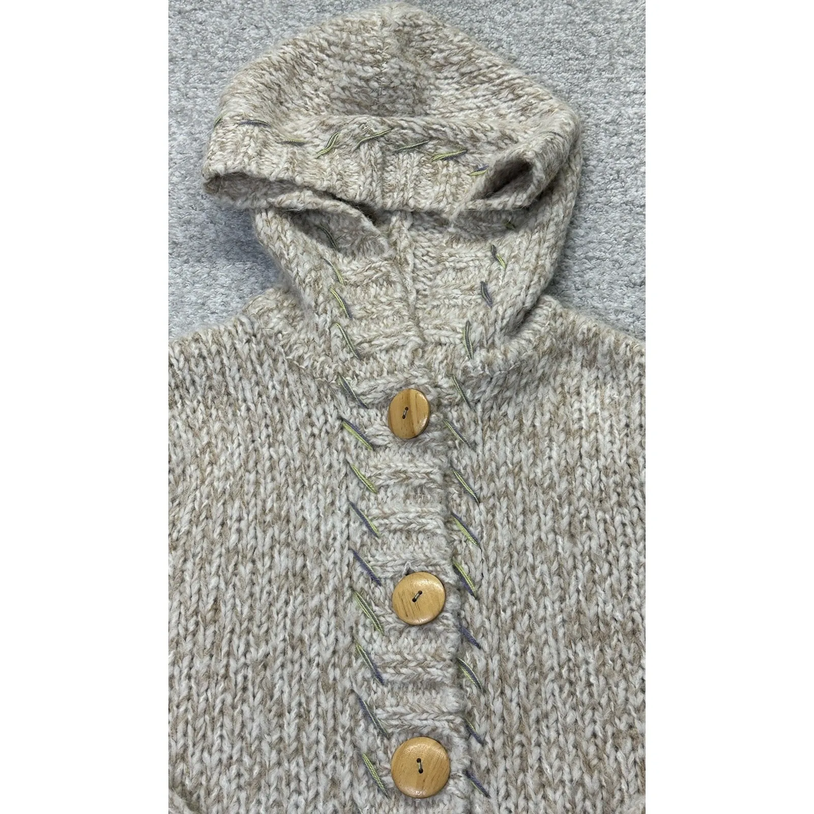 Kenji Hooded Chunky Knit Woman's Cardigan Sweater Hood M Alpaca Wool Y2K Tan Size M - Image 9