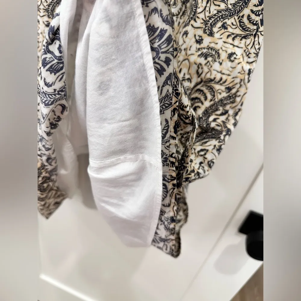 Figue Gianna Mini Dress XS Paisley Tan Blue Cotton Boho Beachy Coastal Tassel - Image 12