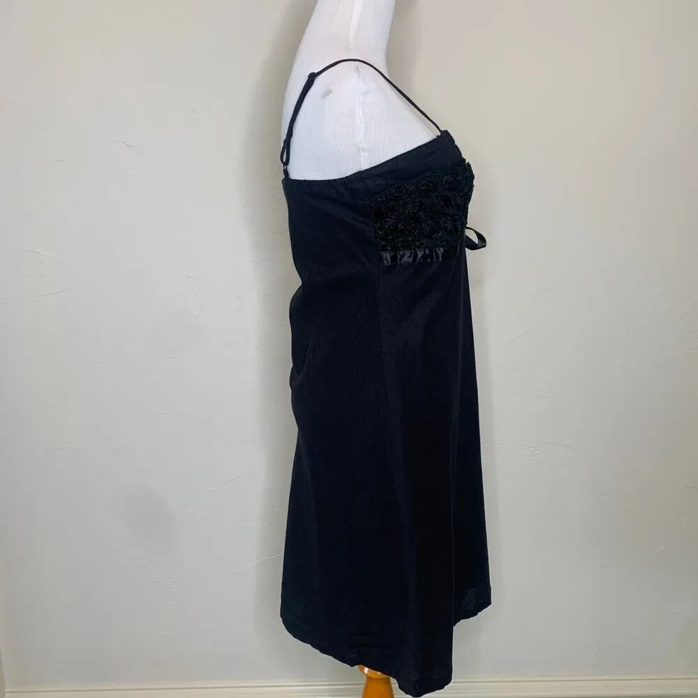 Filippo Spaghetti Strap Rosette Lace Bodice Sheath Dress Linen? Large Black - Image 4