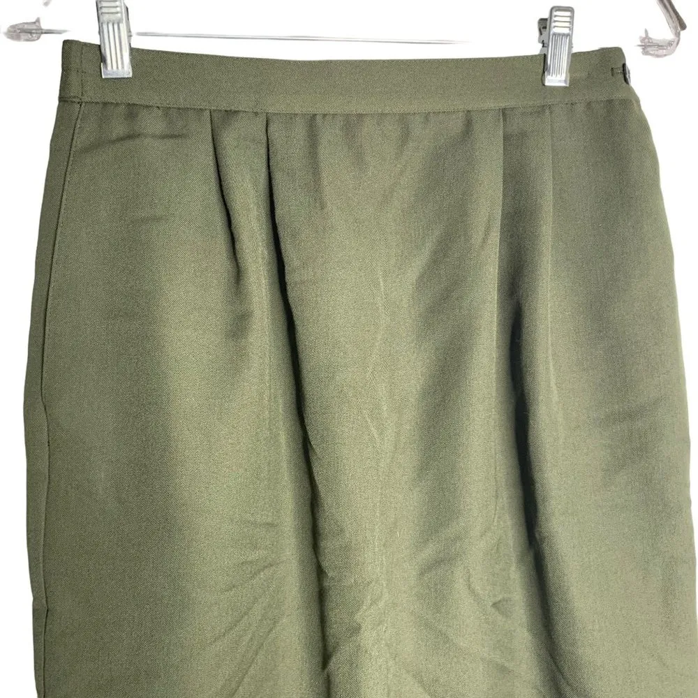 Vintage Leslie Fay Pencil Skirt S Green Pockets Wool Pleated Button Union Made - Image 2