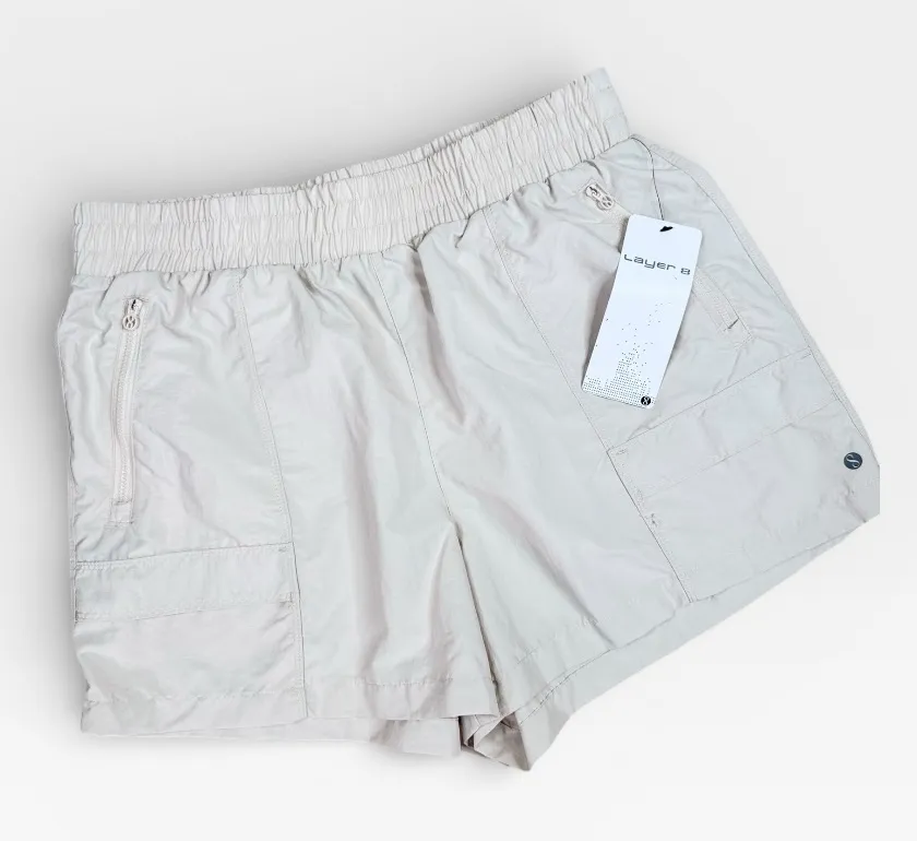 Layer 8 Cargo Shorts Womens Size M Beige Utility Elastic Waist Zip Pockets Size M - Image 1
