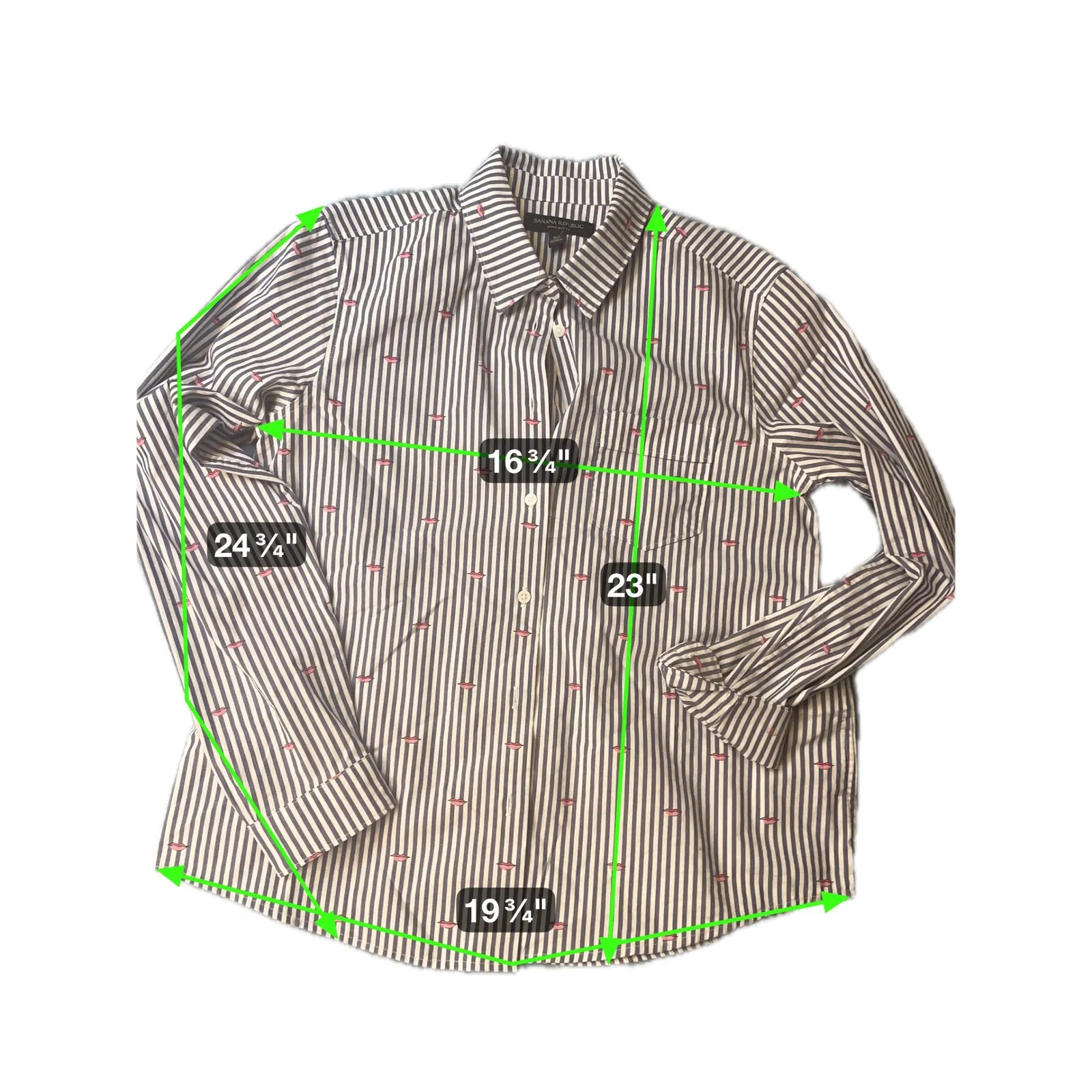 Banana Republic Quinn Boy Fit Striped Button Up Shirt Red Lips Print XS - Image 2