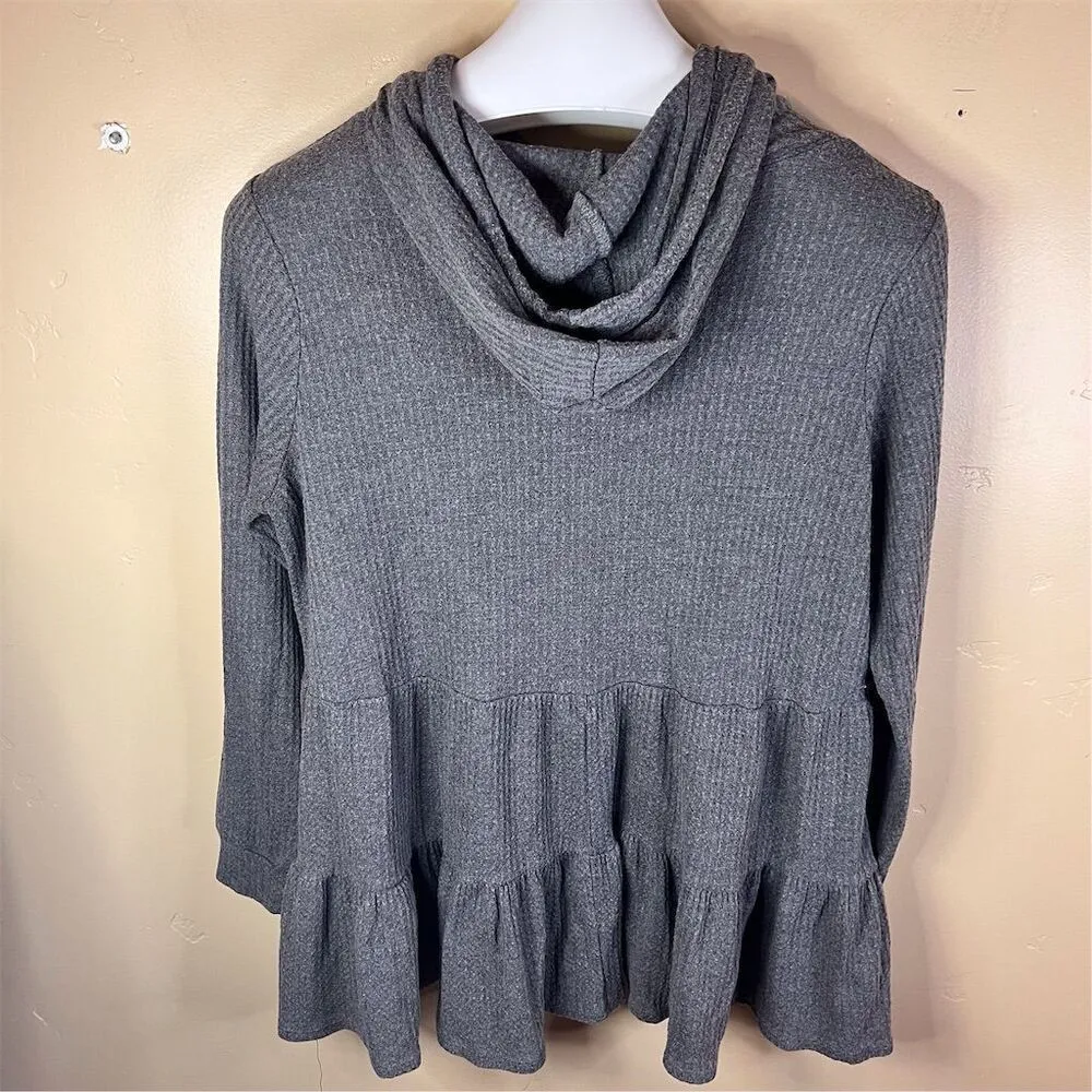 Lane Bryant Women's Gray Hooded Tiered‎ Swing Top Size 10/12 Long Sleeve Cozy - Image 7