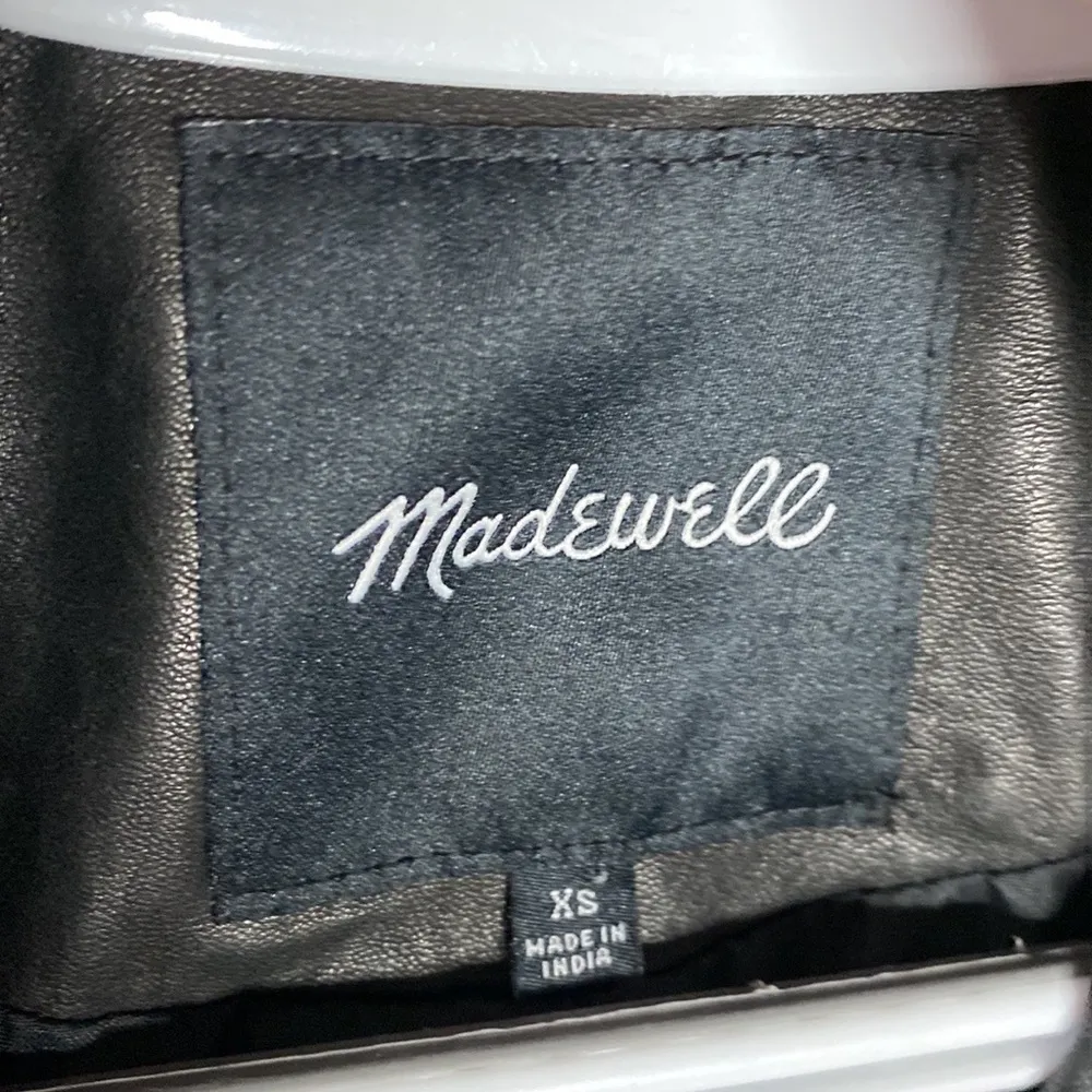 Madewell  Washed Leather Motorcycle Jacket in true black size XS - Image 14