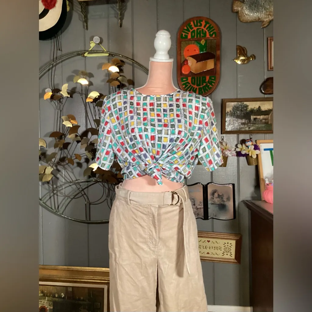 Vintage Kathie Lee Geometic Multicolor Square Top Large White - Image 4