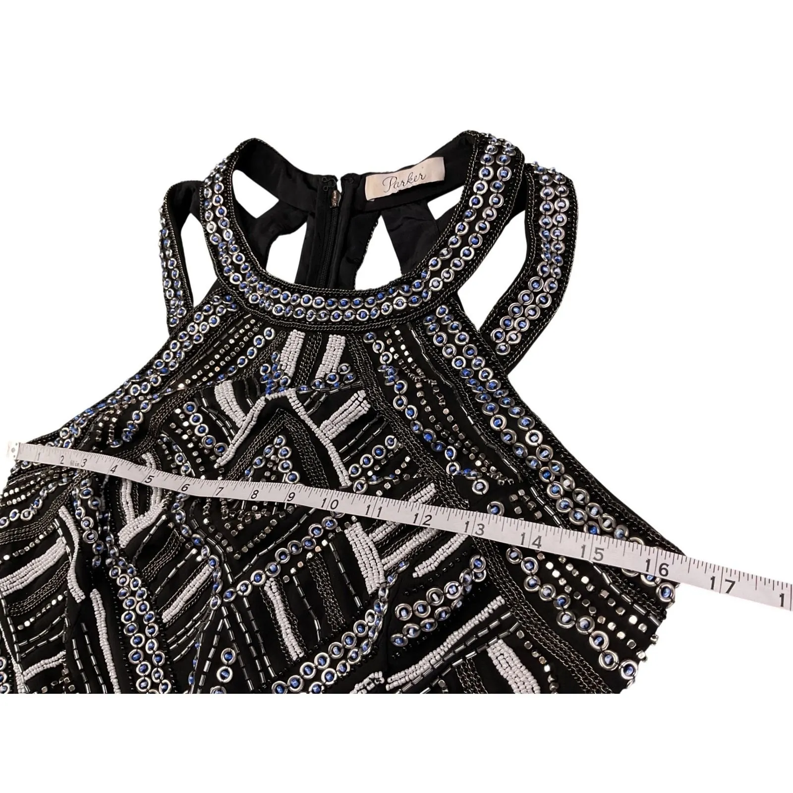 Parker Black Beaded Geometric Halter Neck Sheath Dress Women's Size small - Image 7