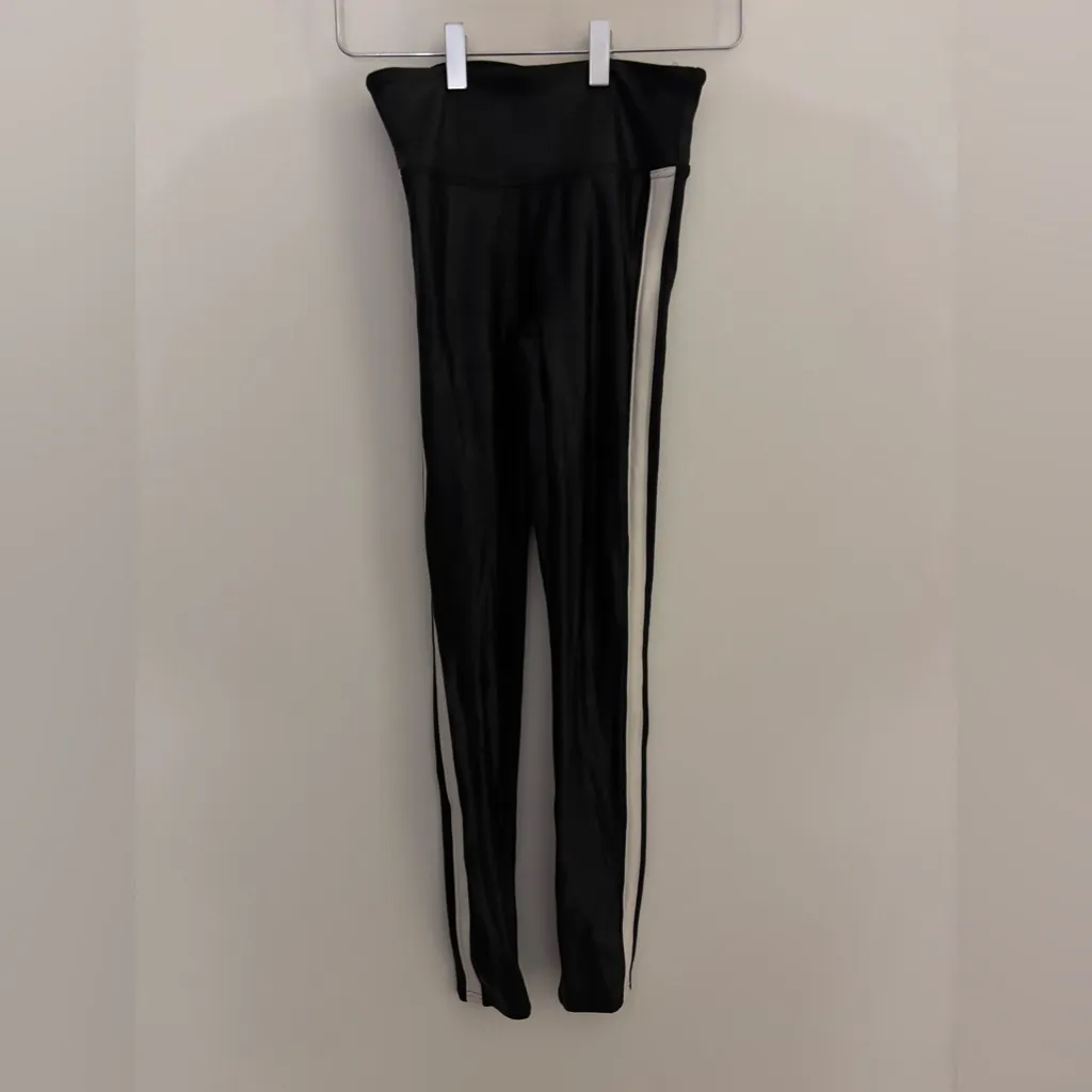 SPANX Black Leggings with White Stripe Faux leather leggings Size XS - Image 2