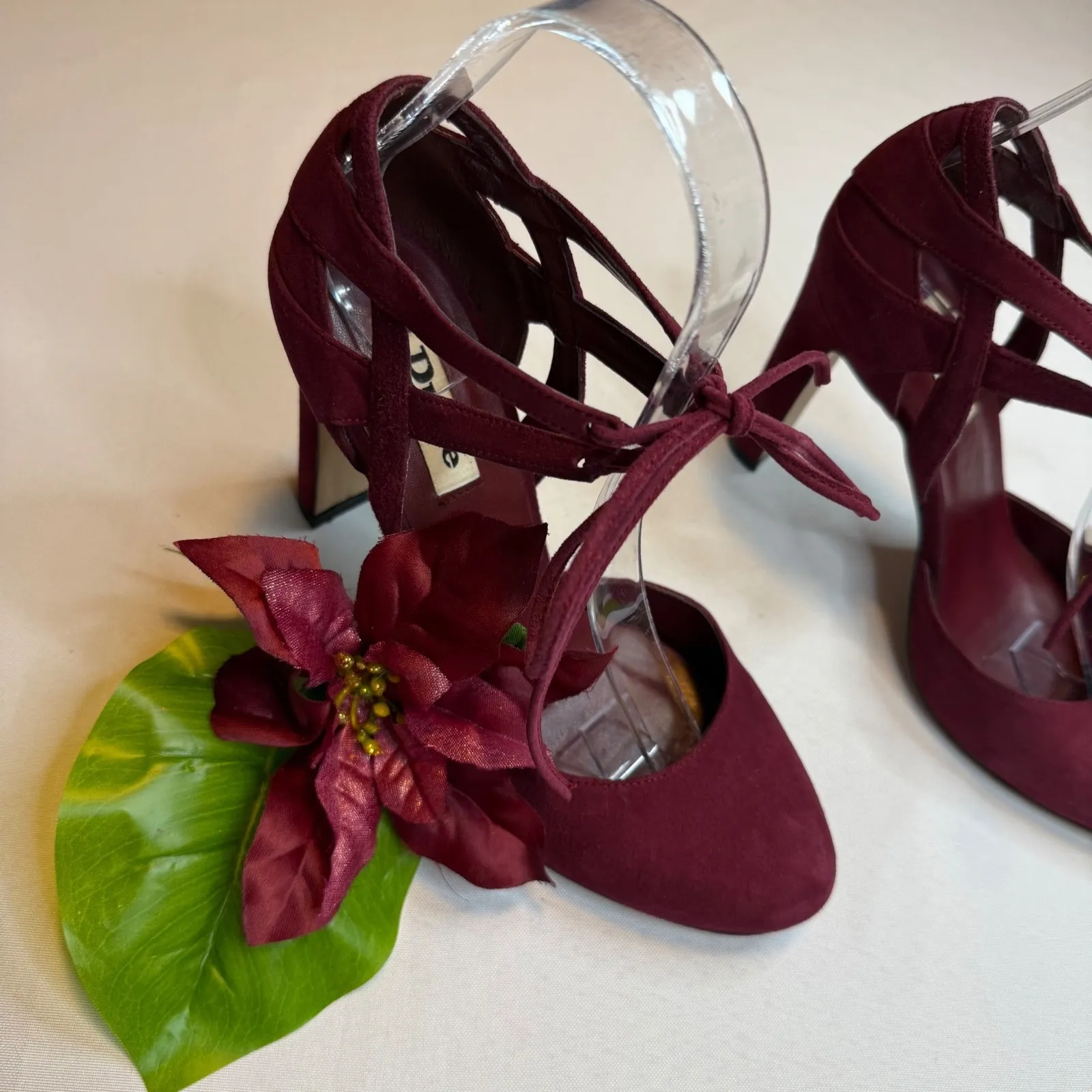 Dune London 267 Cannas d'Orsay Pumps Lace Up Stiletto Heels Burgundy Suede Sz 37 - Image 2