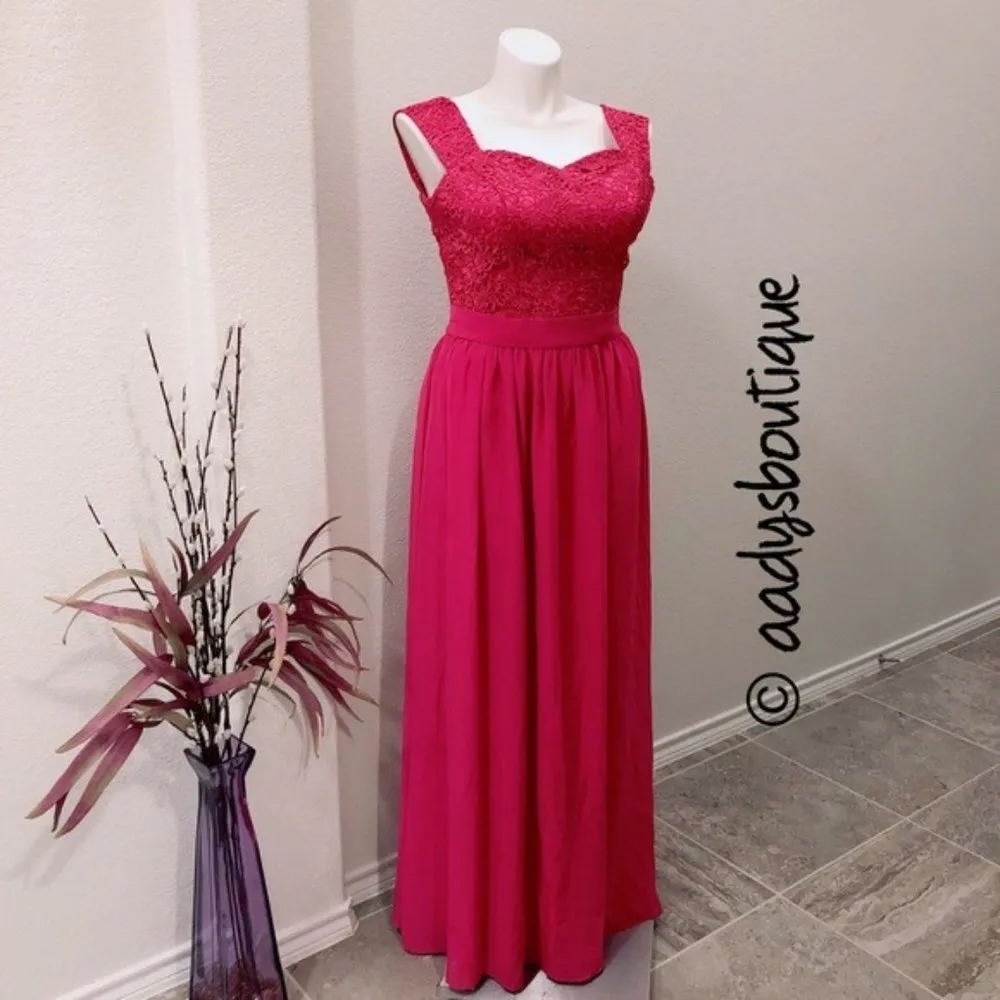 Tu Es Belle Pink Chiffon Maxi Dress Lace Embroidered Size UK 16, US 12 - Image 4