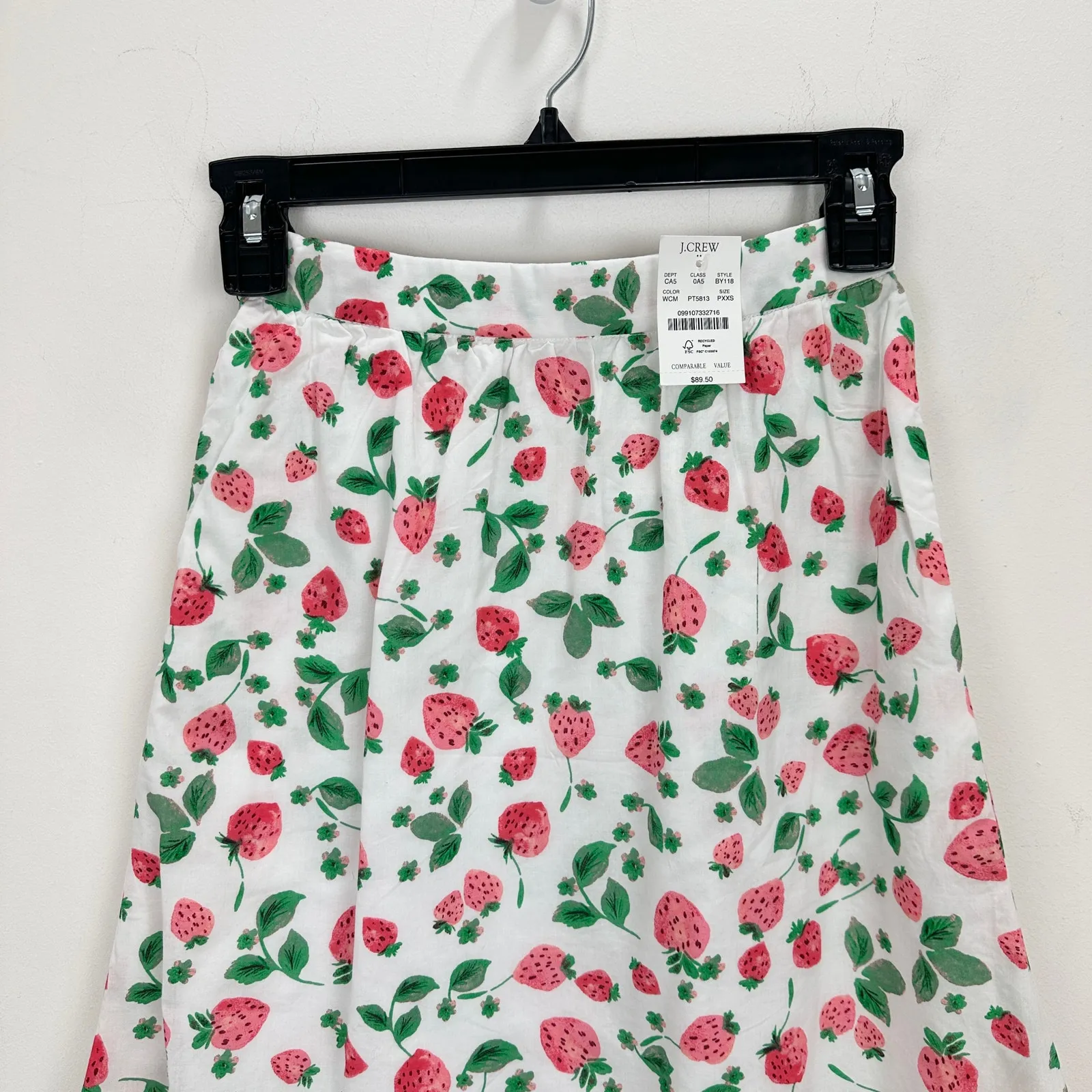J.Crew Petite Midi Skirt Flounce Hem Strawberry Print Cotton Cottagecore XXS NWT - Image 6