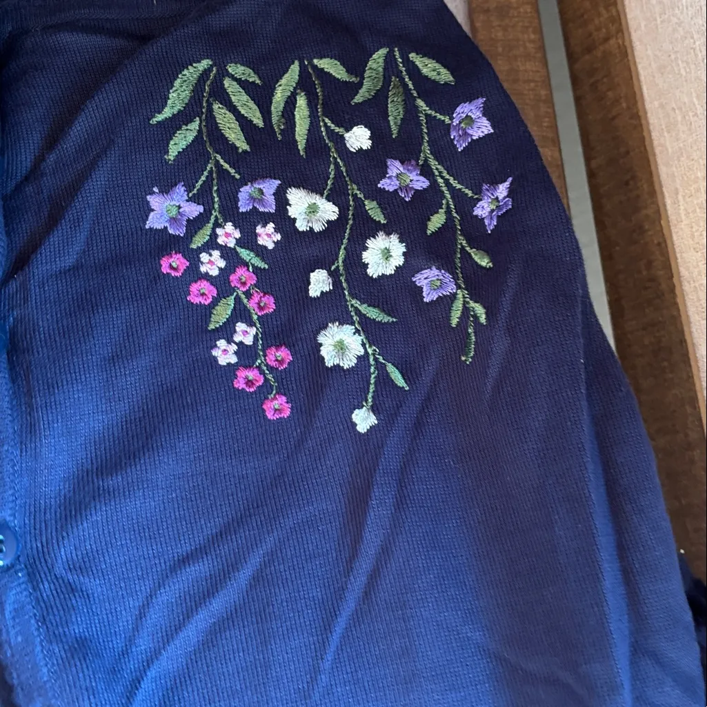 Kathie Lee Floral Embroidered short sleeve Navy Cardigan xl - Image 2