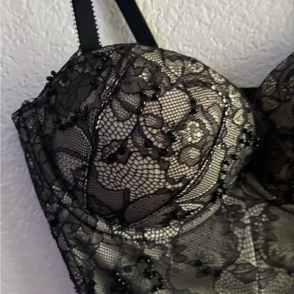 H&M Beaded Black Lace Bustier Bra Corset Top 6 - Image 5