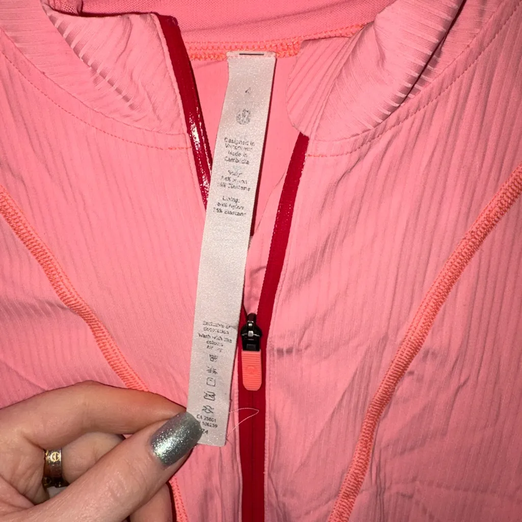 Lululemon  Athletica Pink and Red Zip Pullover - Image 3