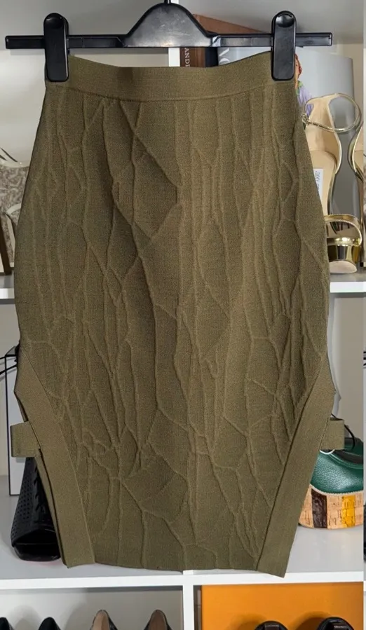 Jonathan Simkhai Textured Knit Sculpted Pencil Skirt Olive Womens Small EUC Green - Image 1