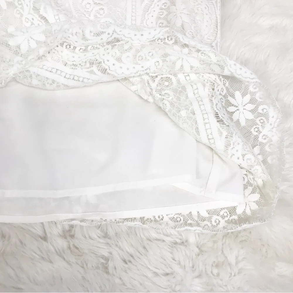 CHICOS Ivory White Lace V-Neck Peplum Hem Blouse Top 3/4 Sleeve Size‎ 2 Large 12 - Image 7