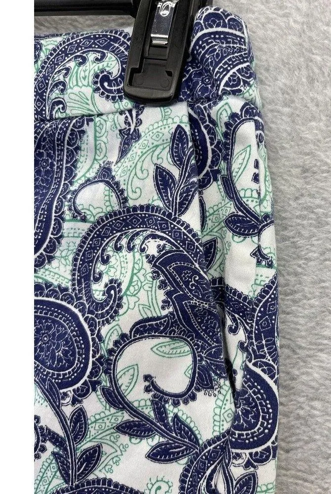 Kenji Women's Shorts Size 2 Blue Paisley Floral Green Cotton - Image 9