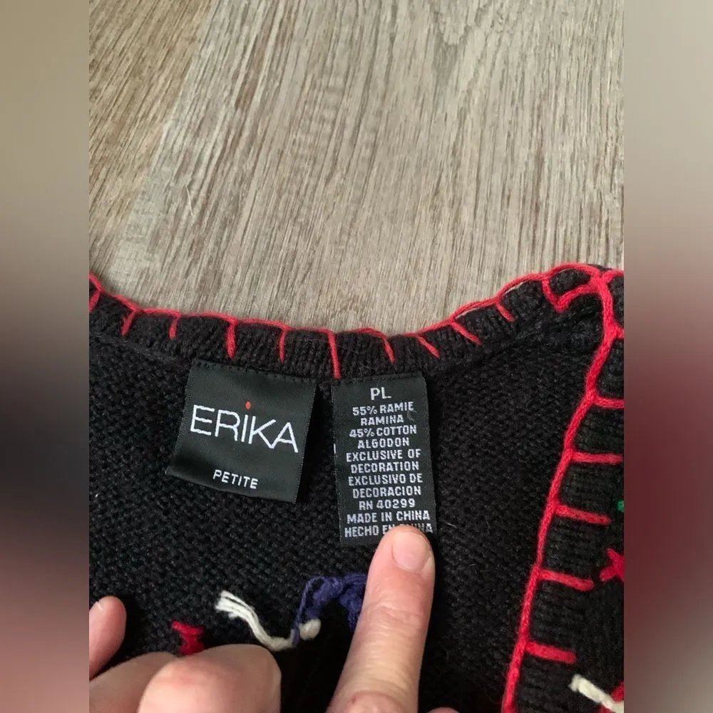 VTG CHRISTMAS Sweater Vest Funky Retro Holiday Knit Black Red Green Petite S M - Image 5