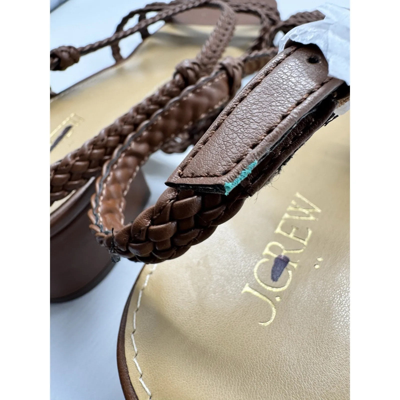 NWD J. Crew Braided Strappy Heels Size 12 Vegan Leather Chocolate Brown - Image 9
