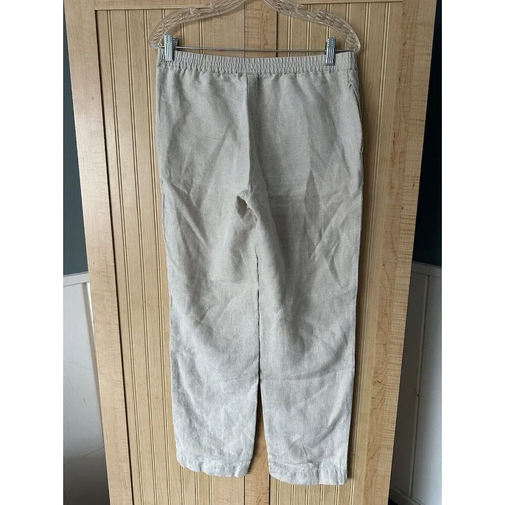 J. Jill LOVE LINEN Small 100% Linen Beige Pull On Wide Leg Pants Pockets Cropped - Image 4