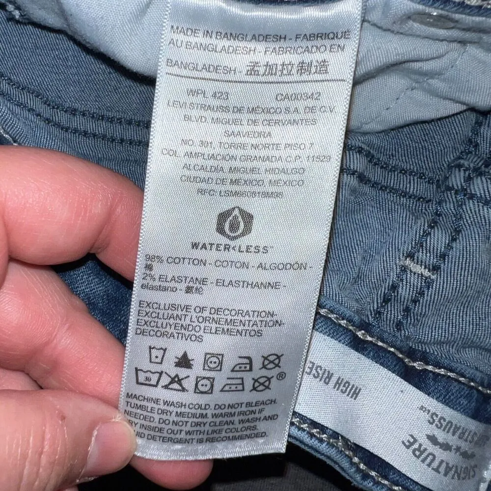 Signature Levis Womens Denim Blue Jean Shorts High Rise Stretch Cutoff Size 2 26 - Image 8