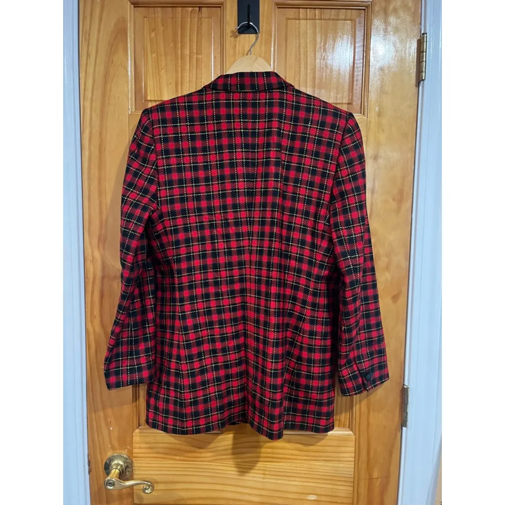 Vintage Talbots Red Tartan Plaid Wool Holiday Double Breasted Blazer USA Made - Image 5