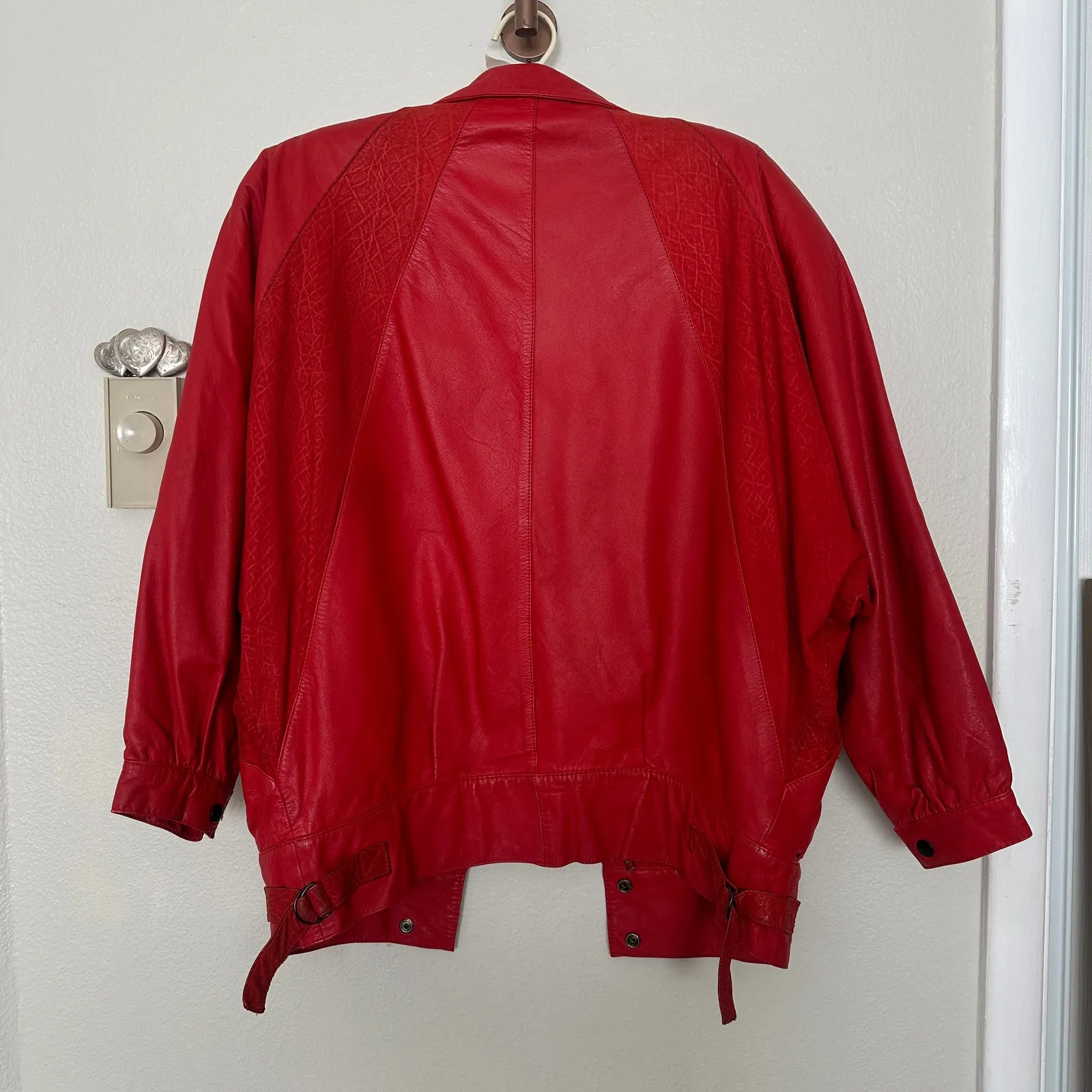 Vintage 80s Red Leather Jacket Brass Plum Nordstrom Retro Suede Unique Glam Punk - Image 11