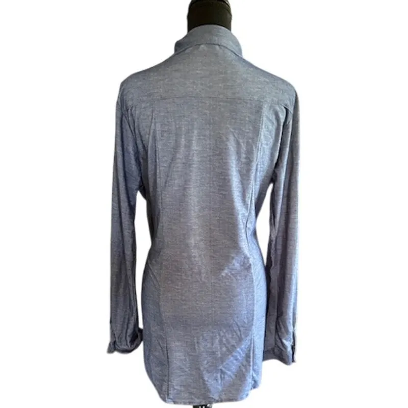 Passport Blue Button Down Tunic Shirt XL Long Sleeve Lightweight Rayon Blend - Image 4