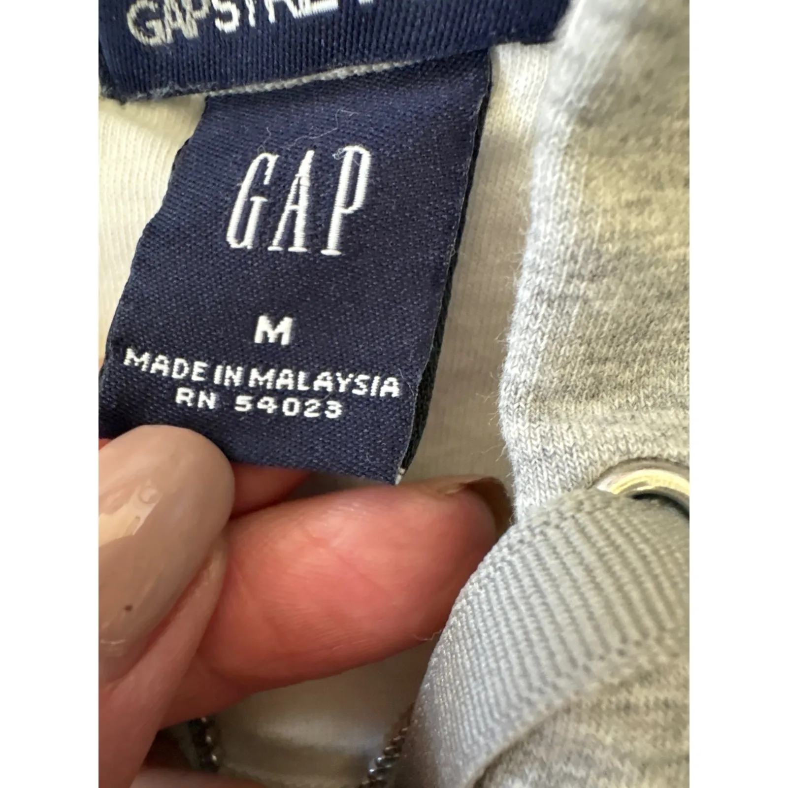 GAP Gray Zip Up Hoodie Sweatshirt with Elbow Patches Size Medium y2k - Image 3