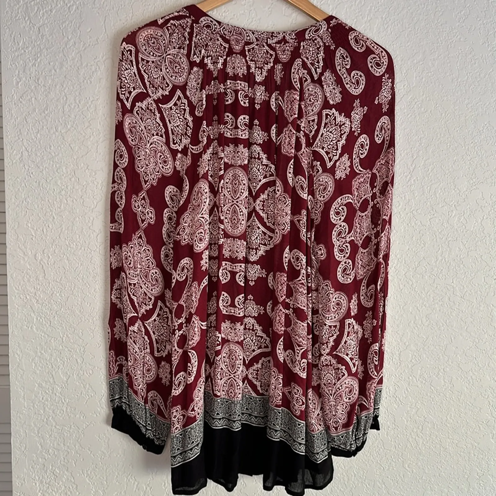 Lucky Brand 2X Paisley Maroon Black Button Up Blouse Top Fall Dark Goth - Image 5
