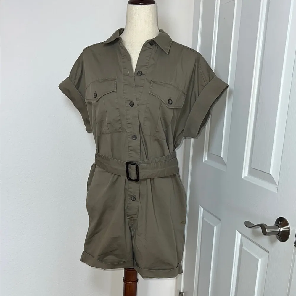 Banana Republic Chic Olive‎ Button-Up Romper with Belt - Image 7