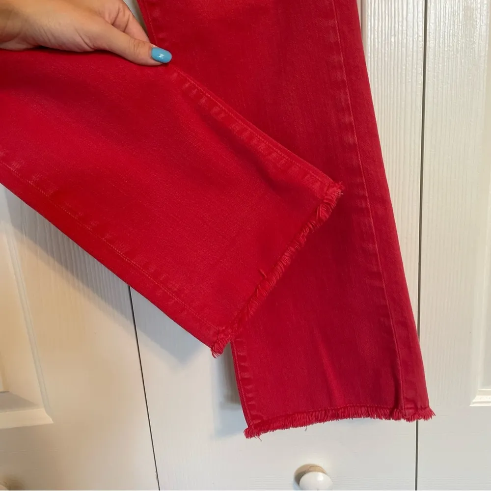 Anthropologie Pilcro Red Denim Straight Leg Jeans Raw Hem Crop Sz 27 - Image 6