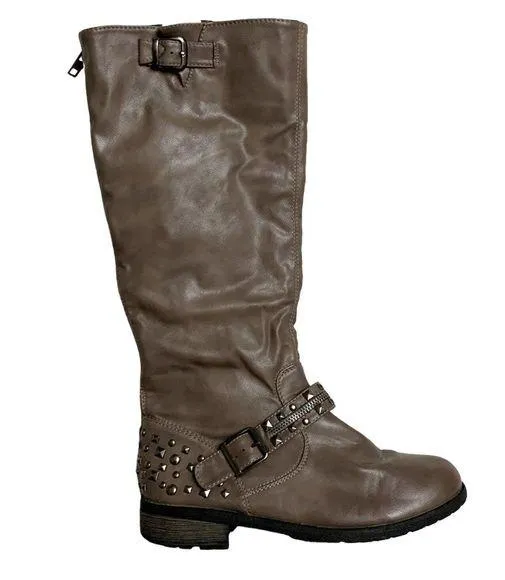 Forever Link Riding Boot Studded Exposed Back Zipper Biker Women’s Brown Size 10 - Image 1