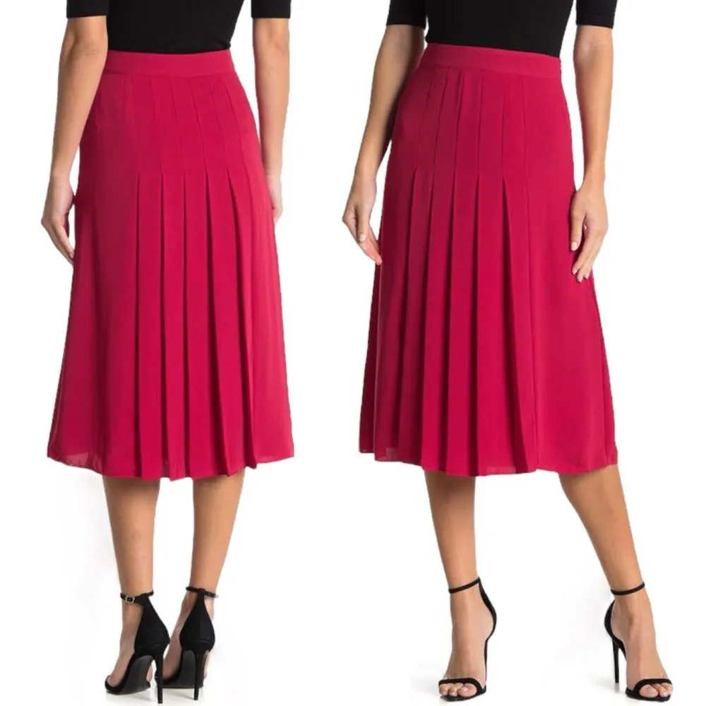 NWT Reiss Cleona Box Pleat Midi Skirt Magenta Red Pleated Women’s Size 6 NEW - Image 2