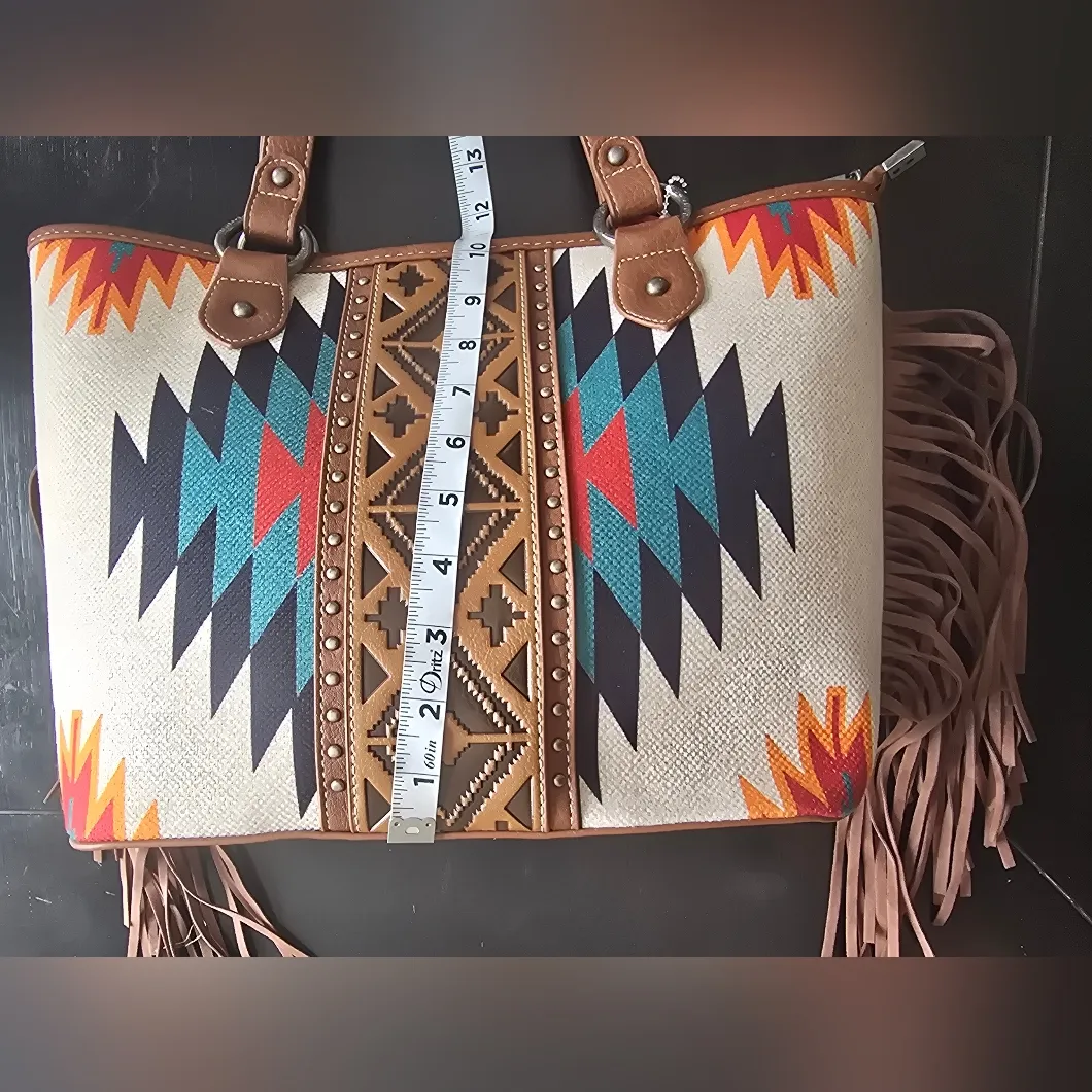 Western Aztec Tapestry‎ Concealed Tribal Carry Tote Bag Ivory - Image 11
