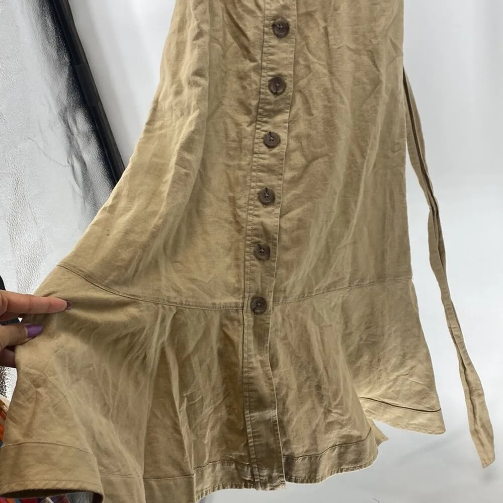 Banana Republic linen midi khaki summer garden dress vacation preppy minimalist - Image 6