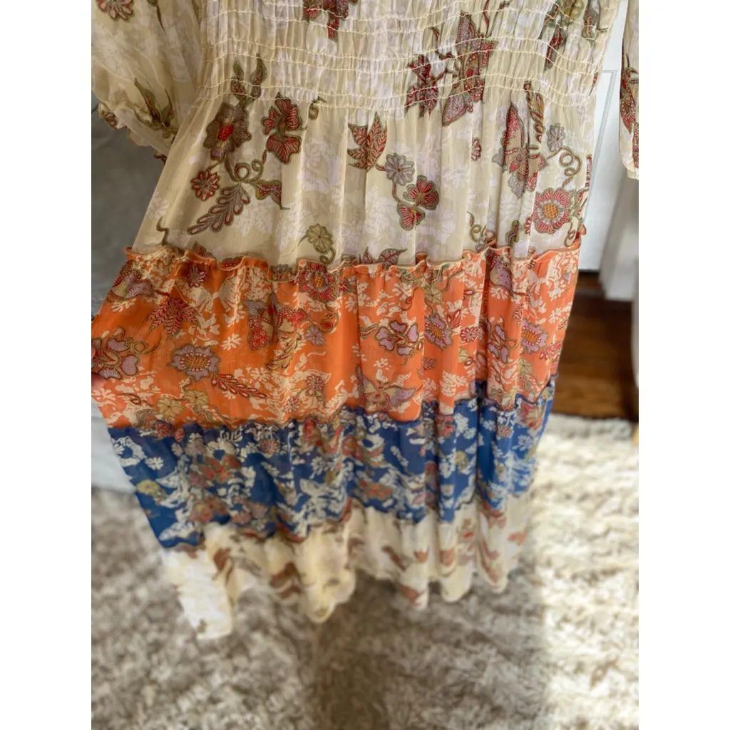 Fig And Flower Maxi Dress Floral Sheer Tiered Fairy Romantic Cottagecore Boho 2X Orange - Image 10