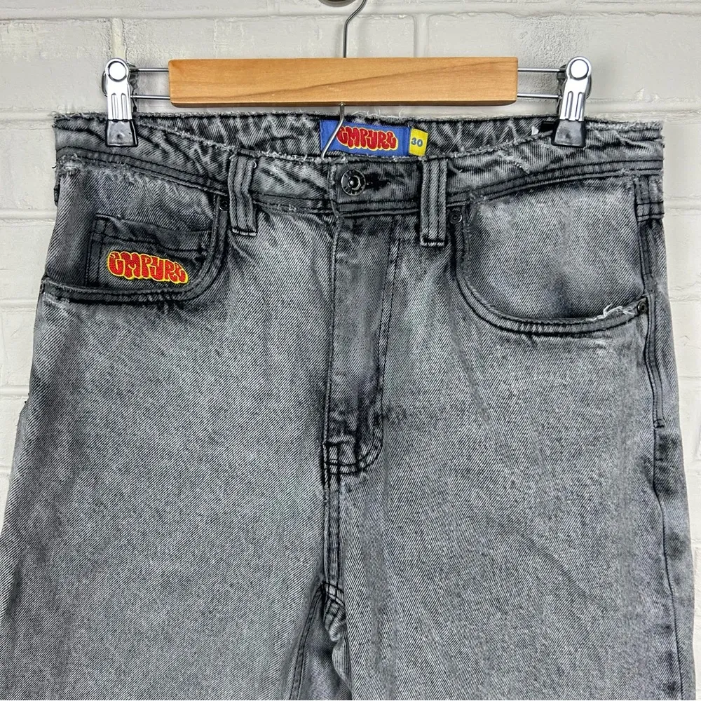 Empyre Grey Black Washed Denim Thrashed Distressed Skater Jeans Size 30 Gray - Image 4