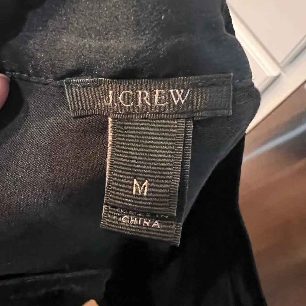 J. Crew Tuxedo Bib Blouse Black Pleated Button Detail Cotton Size Medium - Image 8