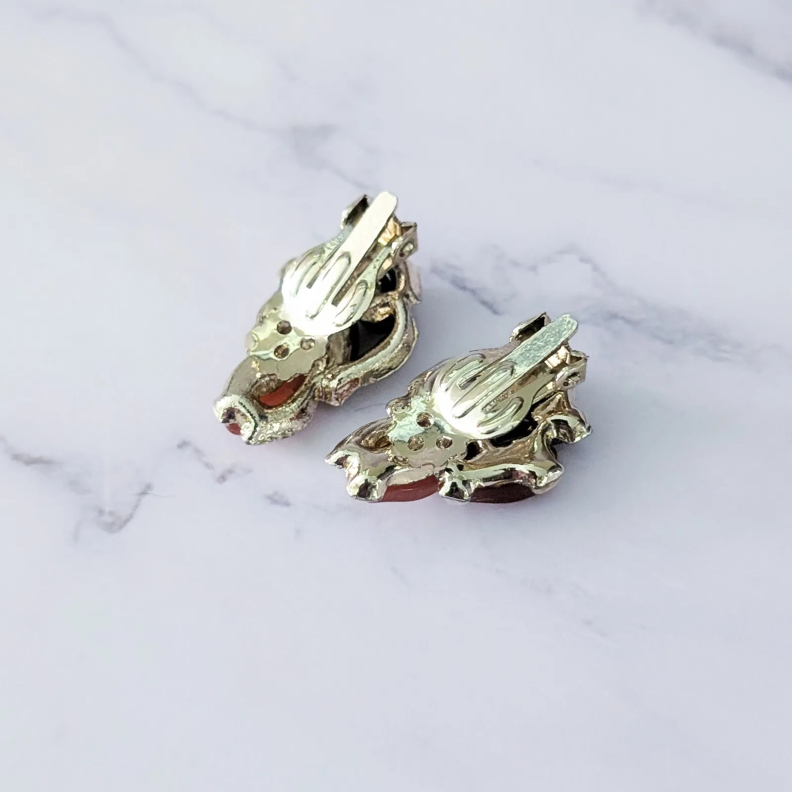 Vintage Clip On Earrings Orange, Brown, Gold Tone Fall Theme Statement - Image 6