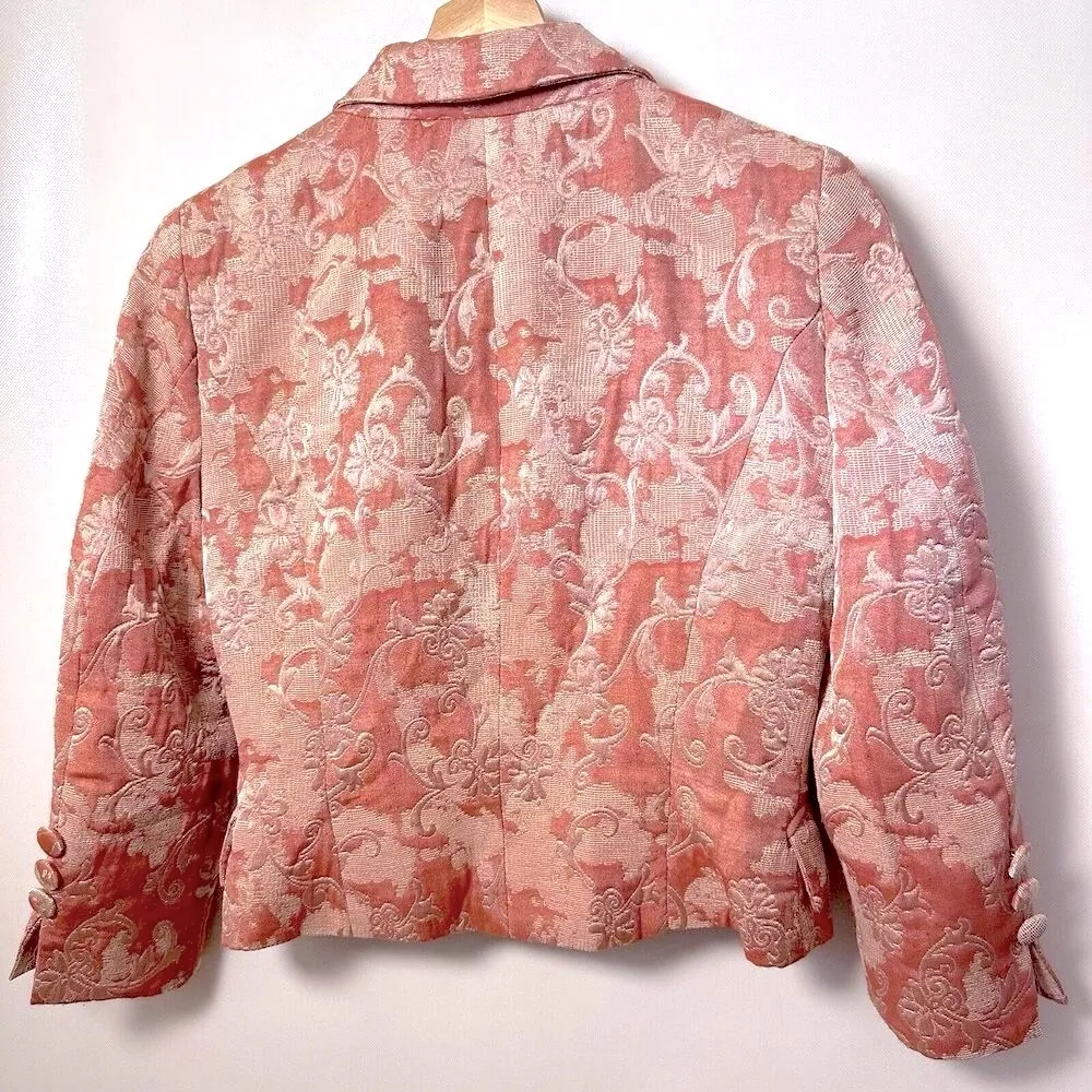Vintage BEBE Blazer Womens Brocade Crop Pink Y2k Jacquard Classy Sophisticated 6 - Image 2