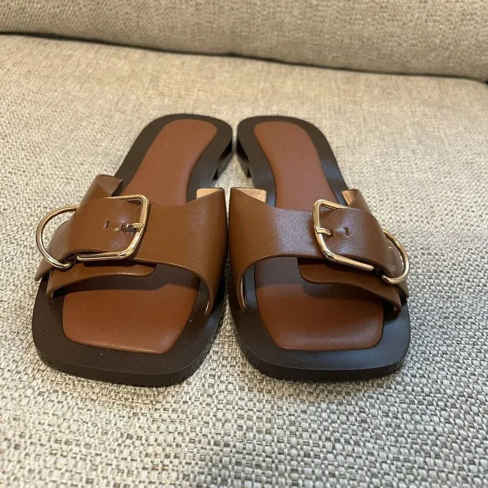 J. Crew NEW Callie Buckle‎ Sandals in Cedar Brown Leather Size 8 - Image 3