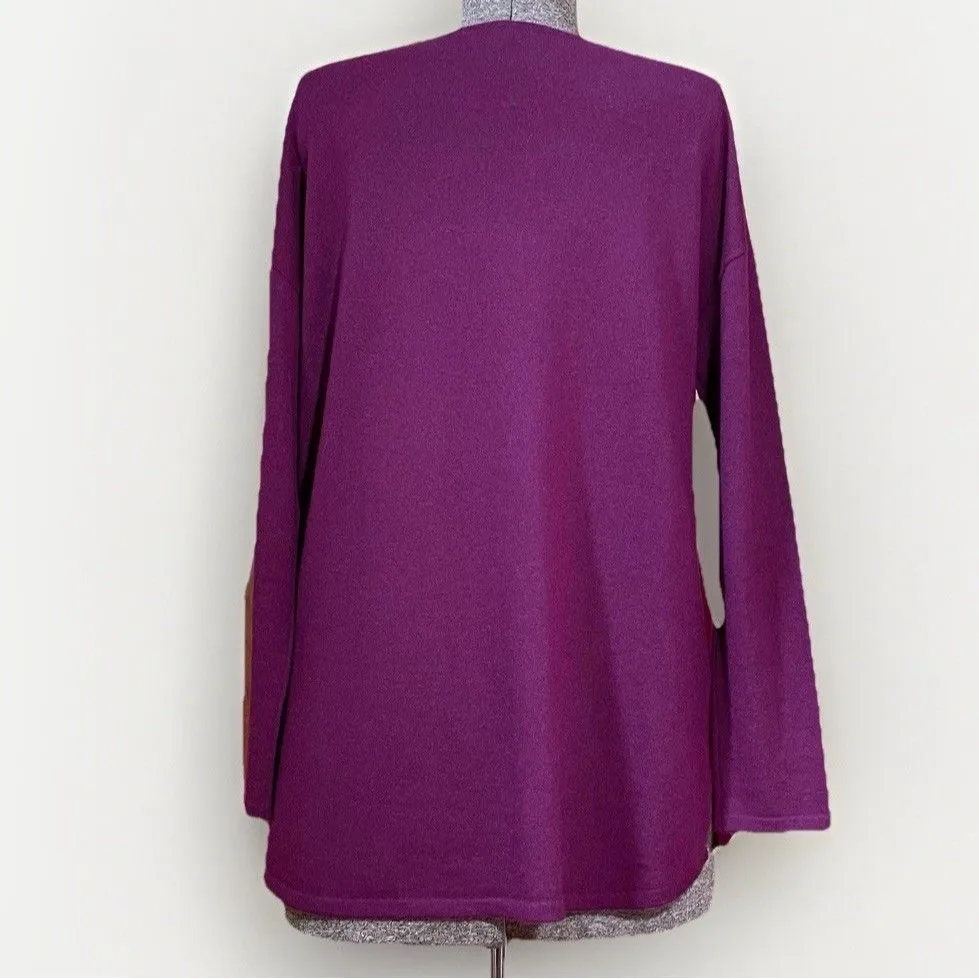 Neiman Marcus Cashmere Sweater womens small burgundy Drop Shoulder oversized top - Image 2