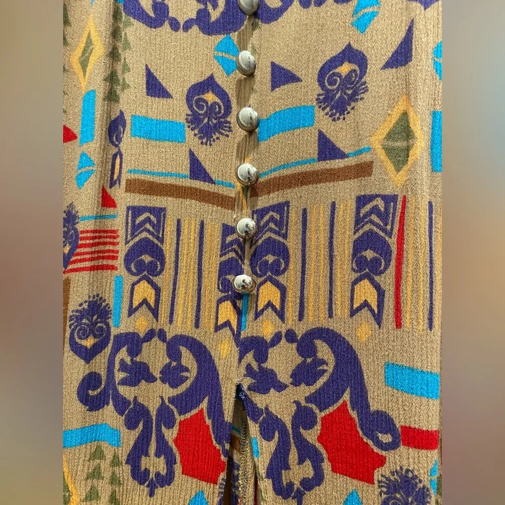 VTG 80s / 90s Betsy Lauren Colorful Tribal Patterned Midi Dress - Image 6