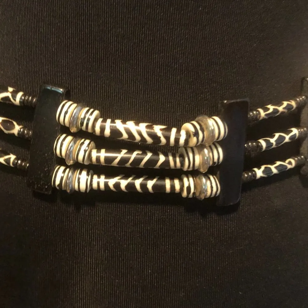 Chicos MIxed Animal Print and "Ivory / Bone" Tone Textured Chain Belt 40" long - Image 3